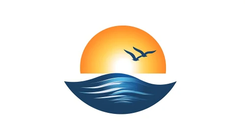 Sunset Sea with Birds Graphic