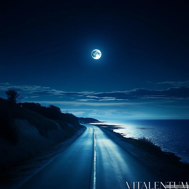 Night Road to the Ocean AI Image