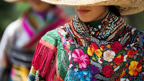 Woman in Colorful Embroidered Clothing