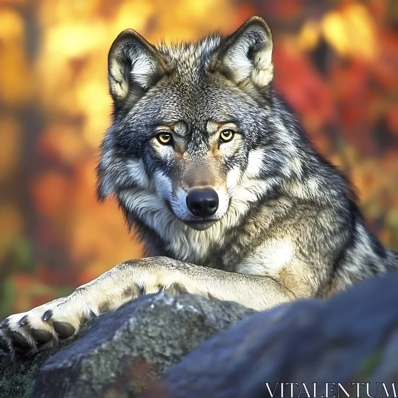 AI ART Resting Wolf on the Rock