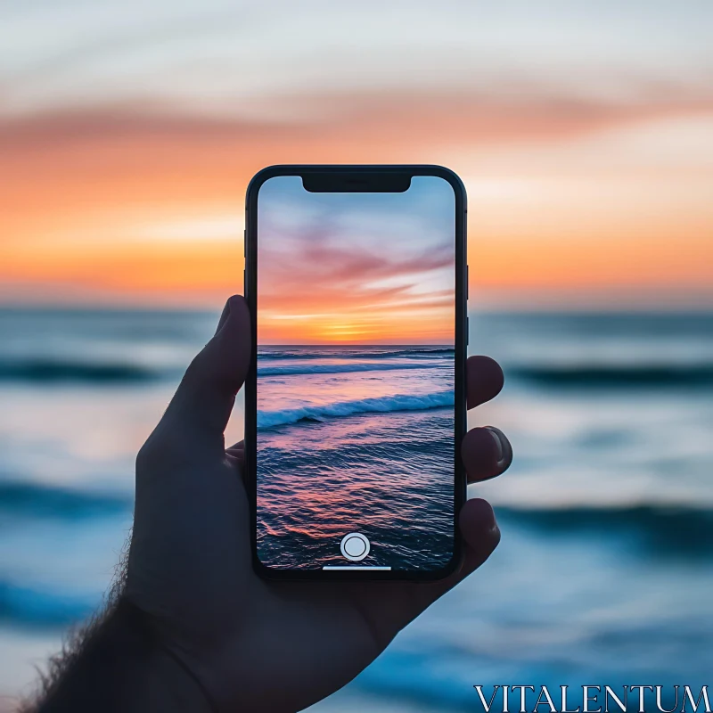 AI ART Ocean Sunset Displayed on Mobile Phone