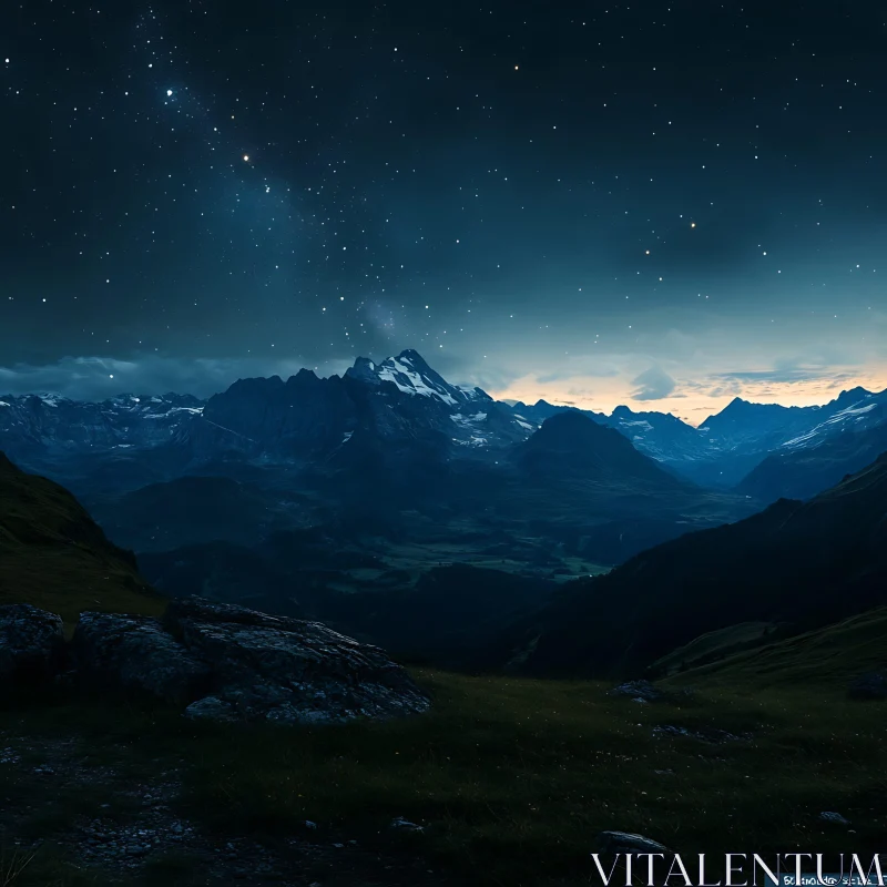 Night Scene of Mountains AI Image