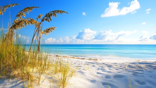 Peaceful Beach View: Sand, Sea, and Sky