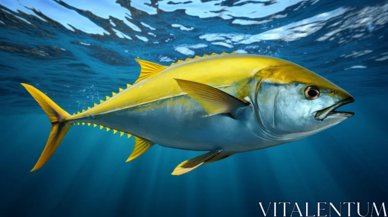 Yellow Tuna Swimming Underwater: A Study in Precisionism and Heistcore AI Image