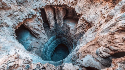 Enigmatic Vertical Cave Entrance in Rocky Terrain