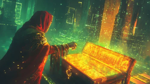 Hooded Figure and the Glowing Chest