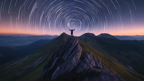 Silhouette on Mountain Top at Night