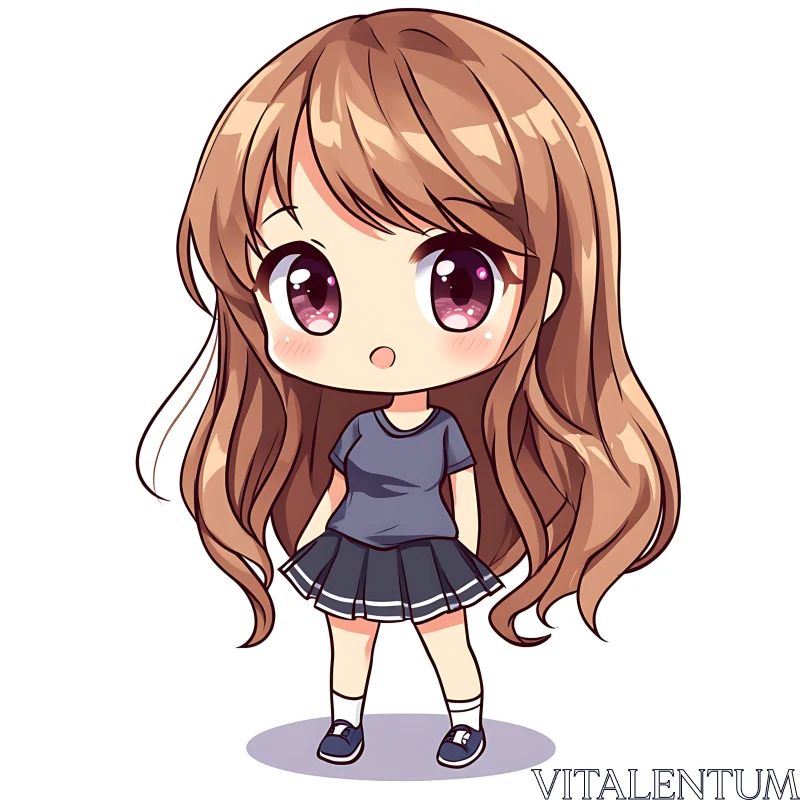 Kawaii Chibi Girl with Navy Blue Outfit AI Image