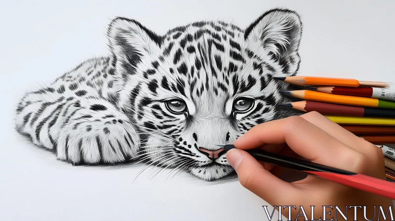 AI ART Pencil Drawing of a Feline Cub