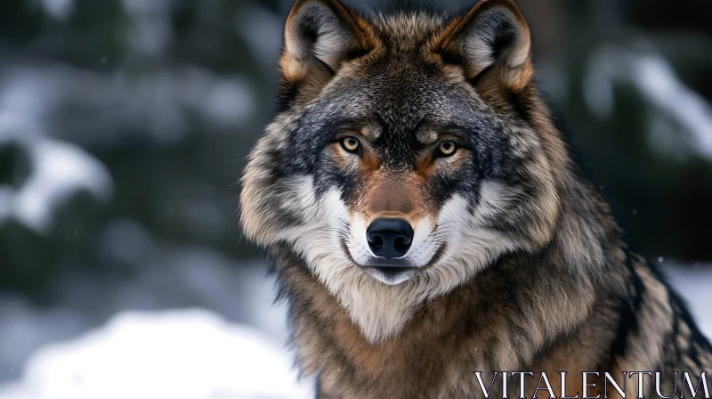 Portrait of a Wild Wolf in Snow AI Image