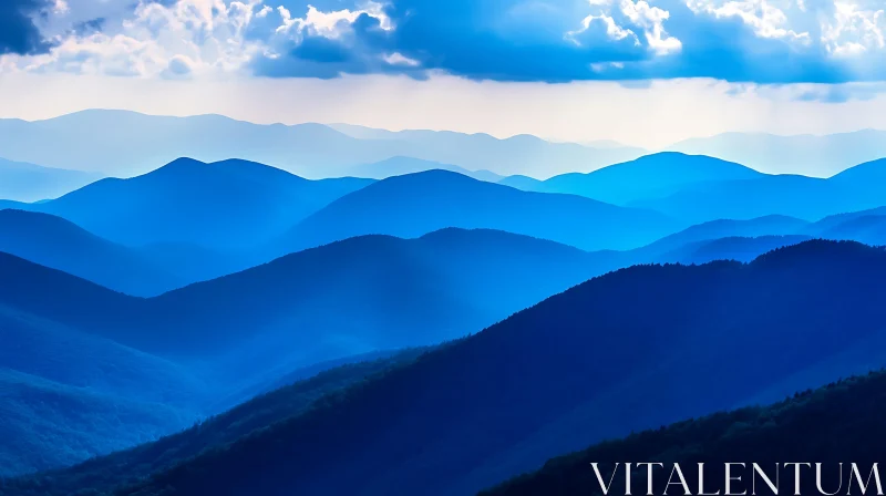 Layered Mountains in Blue Hues Scenery AI Image