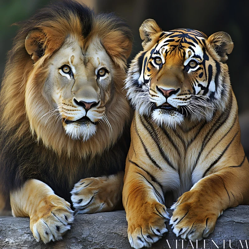 Portrait of Lion and Tiger Together AI Image