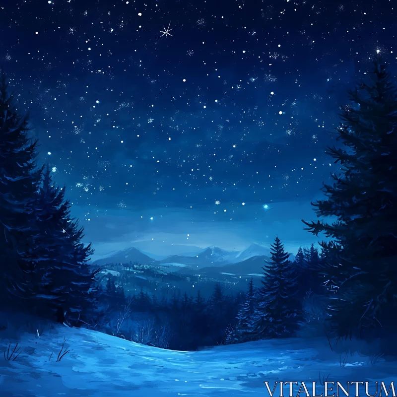 AI ART Peaceful Winter Evening with Twinkling Stars