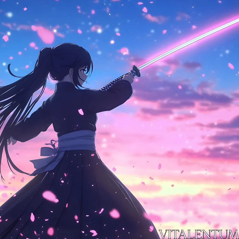 Anime Female Samurai with Glowing Sword AI Image