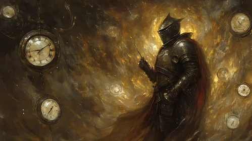 Armored Knight with Floating Clocks