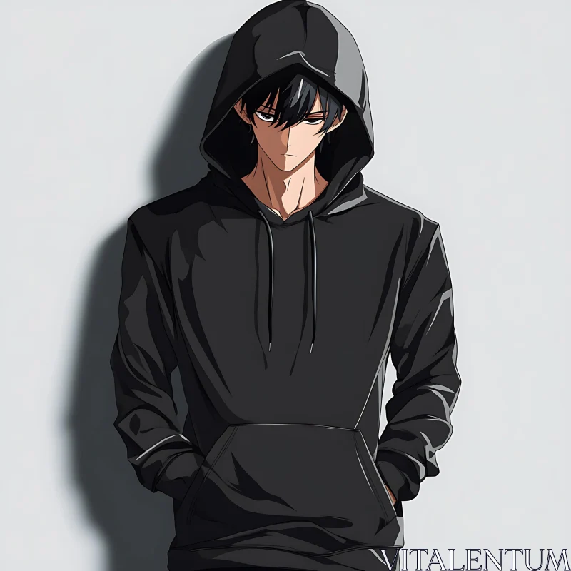 Moody Anime Character in Casual Attire AI Image