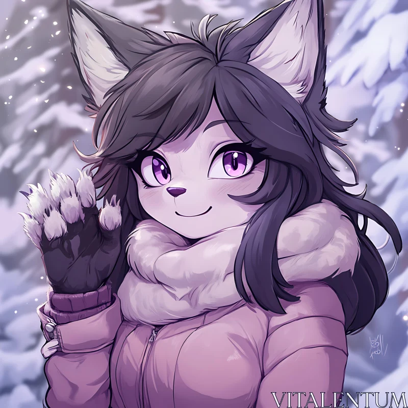 Cute Fox Girl Anime in Snow AI Image