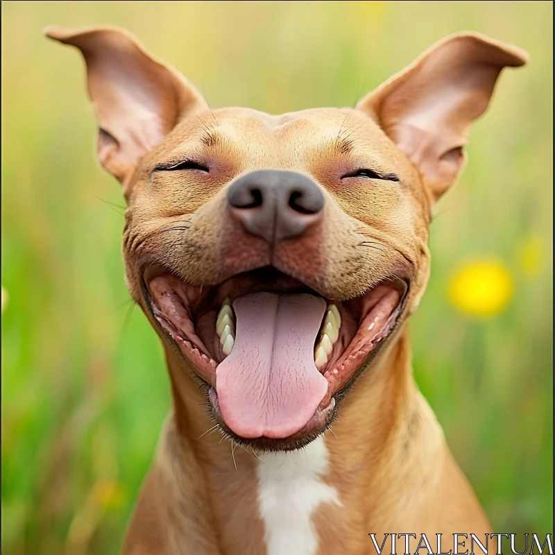 Happy Dog Smiling in Green Grass AI Image