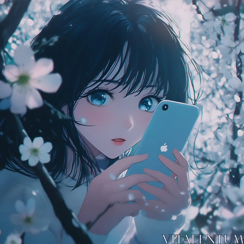 AI ART Ethereal Anime Girl in Blossoms