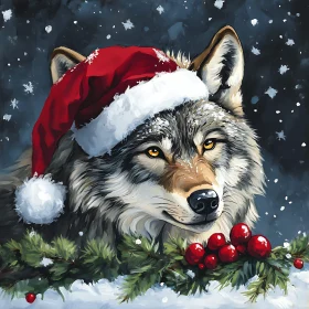 Winter Wolf with Christmas Decoration