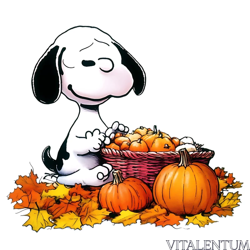 Cartoon Dog Enjoying Fall with Pumpkins AI Image