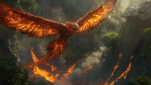 Phoenix Flight over Volcanic Landscape