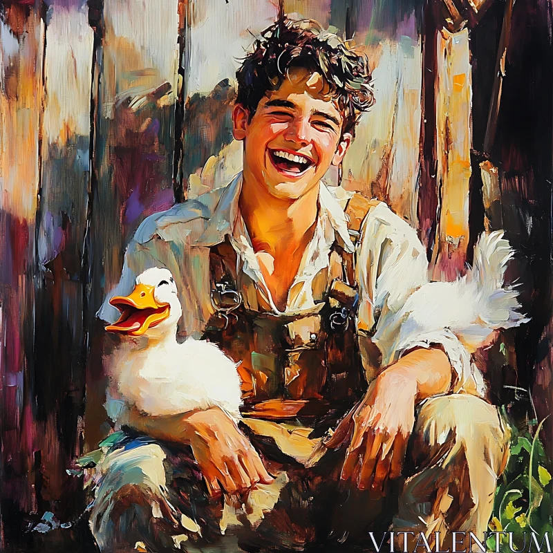 AI ART Rustic Joy: Man and Duck