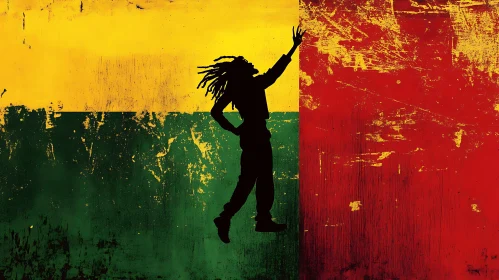 Silhouette with Dreadlocks on Rasta Colors