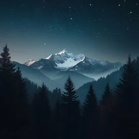 Snowy Peaks Under Starry Skies