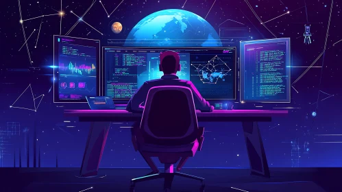 Neon-lit Coding Workspace