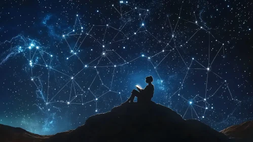 Person Reading Book Under Constellations