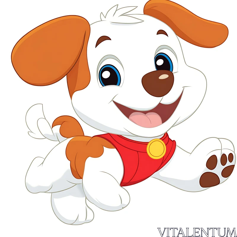 Happy Cartoon Puppy in Red Vest AI Image