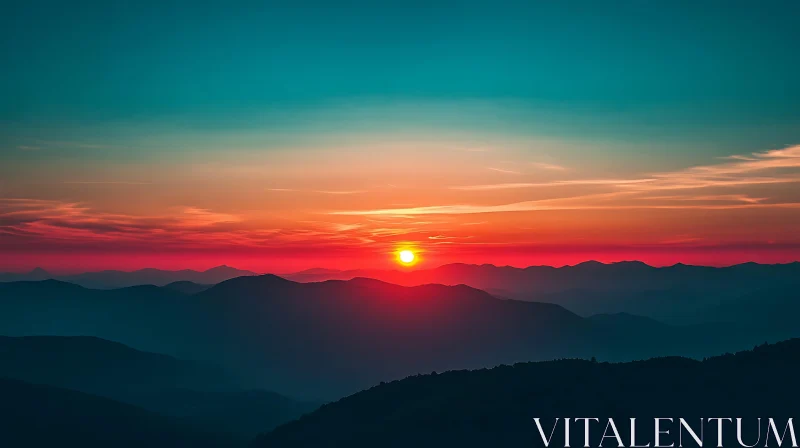 Sunset over the Mountain Range AI Image