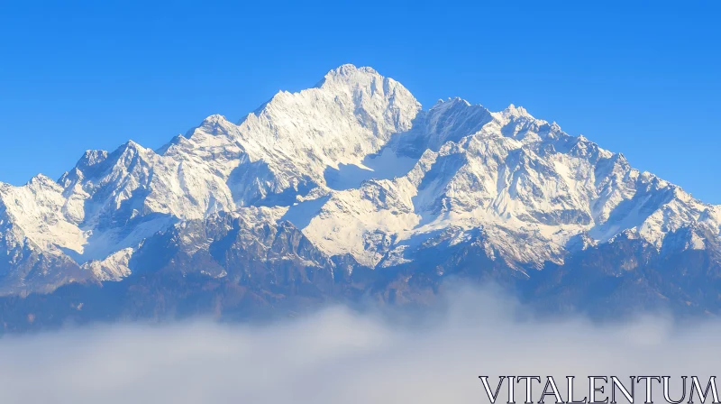 Snowy Mountain Range with Cloud Inversion AI Image