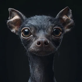 Portrait of a Black Dog with Prominent Ears