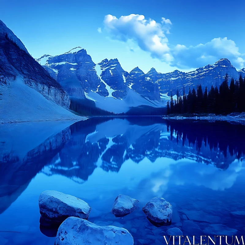 AI ART Still Waters: Mountain Serenity