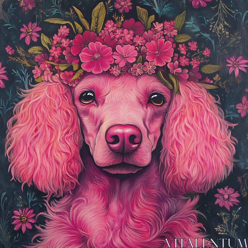 Floral Pink Poodle Artwork AI Image