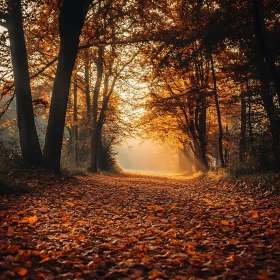 Autumn Forest Pathway During Golden Hour