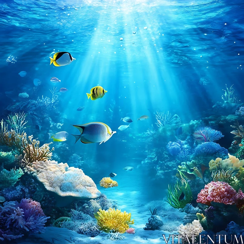 AI ART Sunlit Sea Life: A Coral Reef Scene