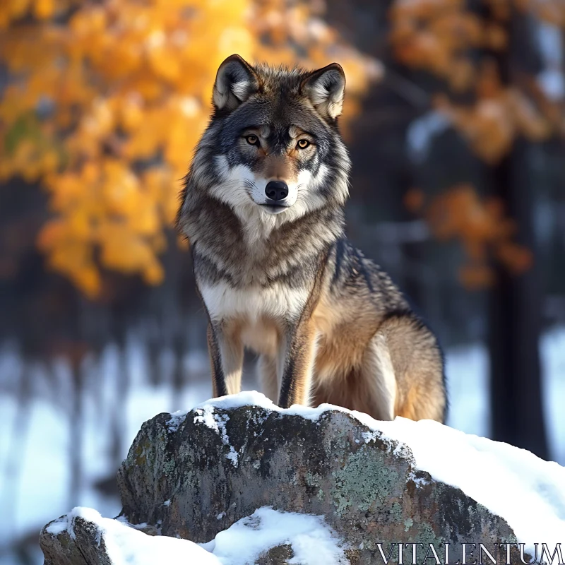 Lone Wolf Portrait in Winter Scene AI Image