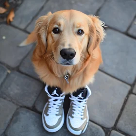 Golden Retriever Dressed in Sneakers