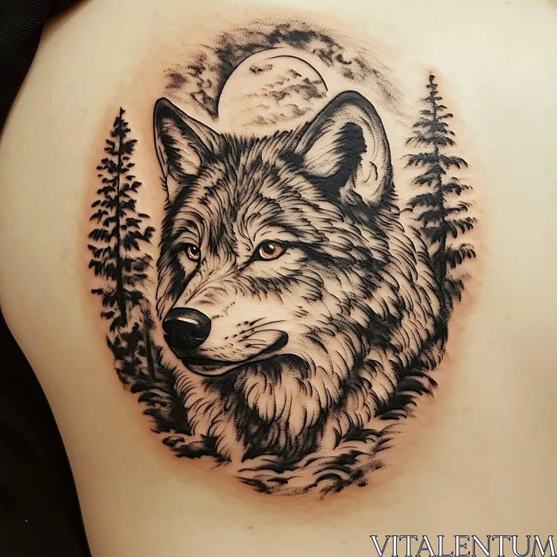 Detailed Wolf Head Tattoo Art AI Image