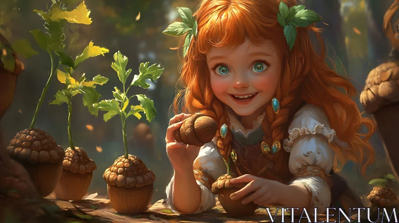 AI ART Auburn Haired Girl Planting Seedlings