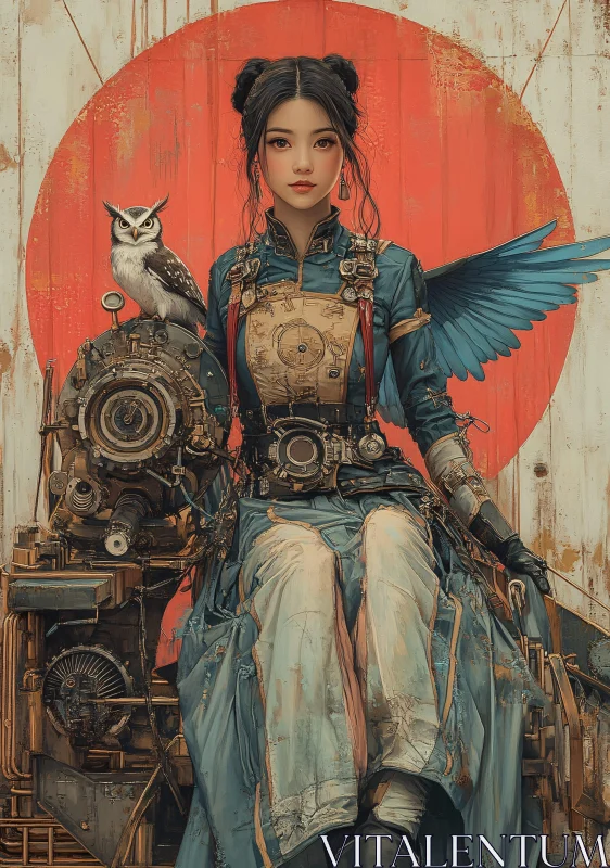 AI ART Steampunk Portrait of a Woman with Owl