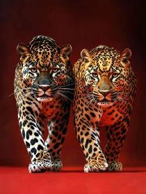 Twin Leopards on Red