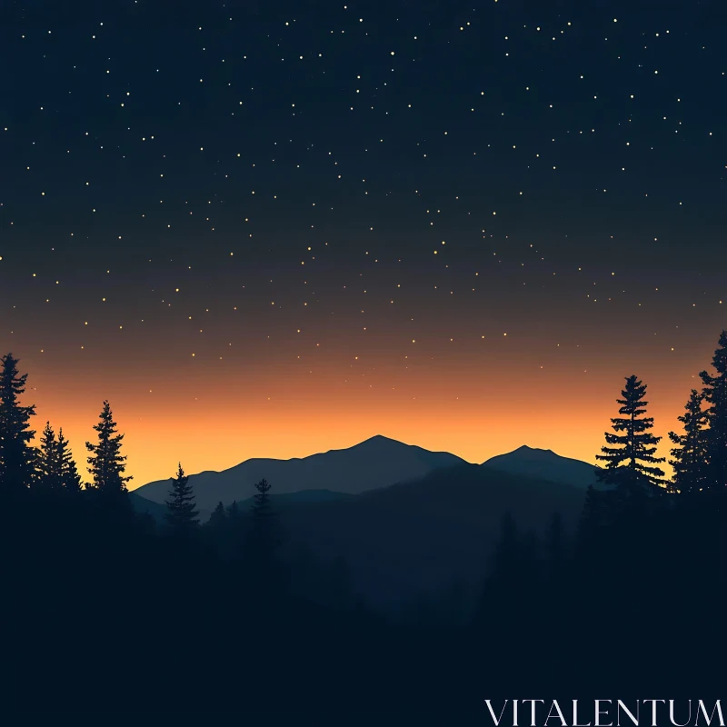 AI ART Starlit Mountain Silhouette at Sunset