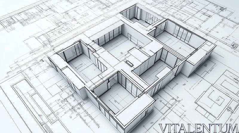 3D Floor Plan on Architectural Blueprint AI Image