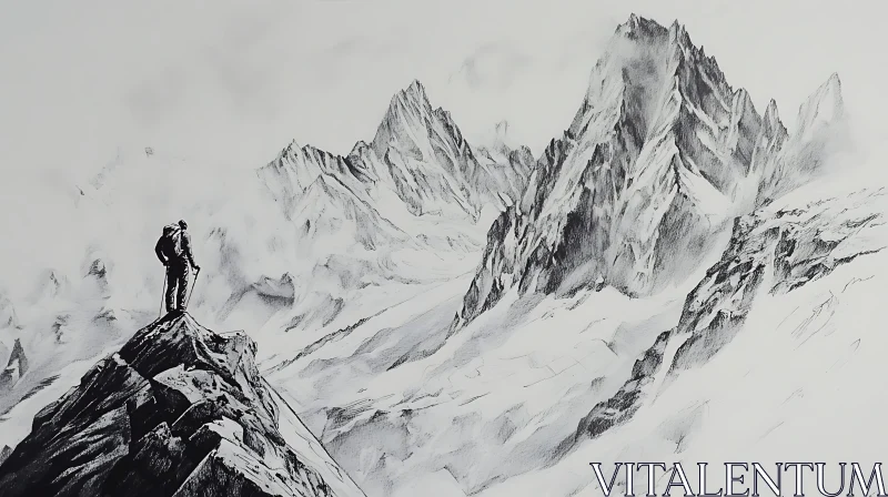 AI ART Monochrome Mountain Peak Adventure