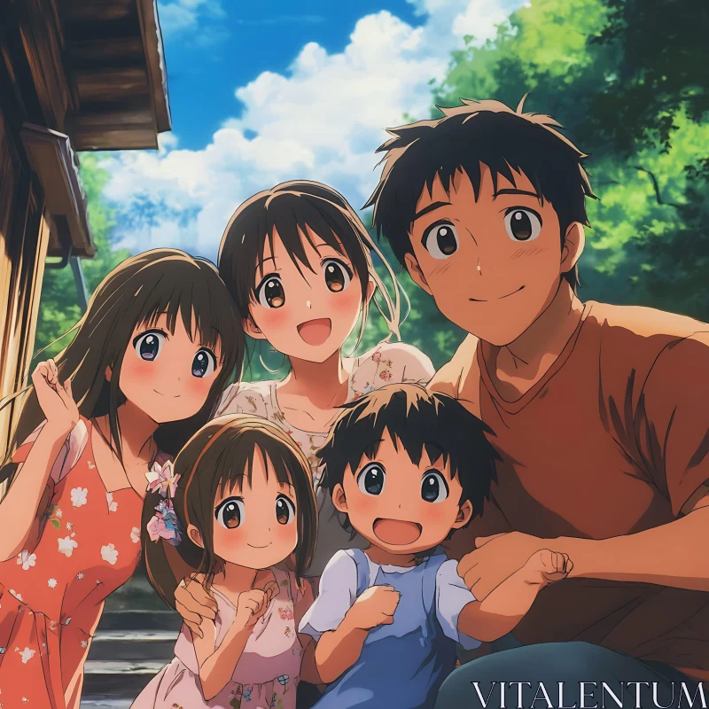 Happy Anime Family in Nature AI Image