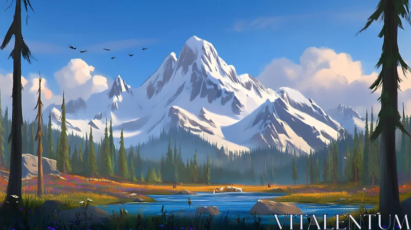 AI ART Peaceful Mountain Landscape with Forest